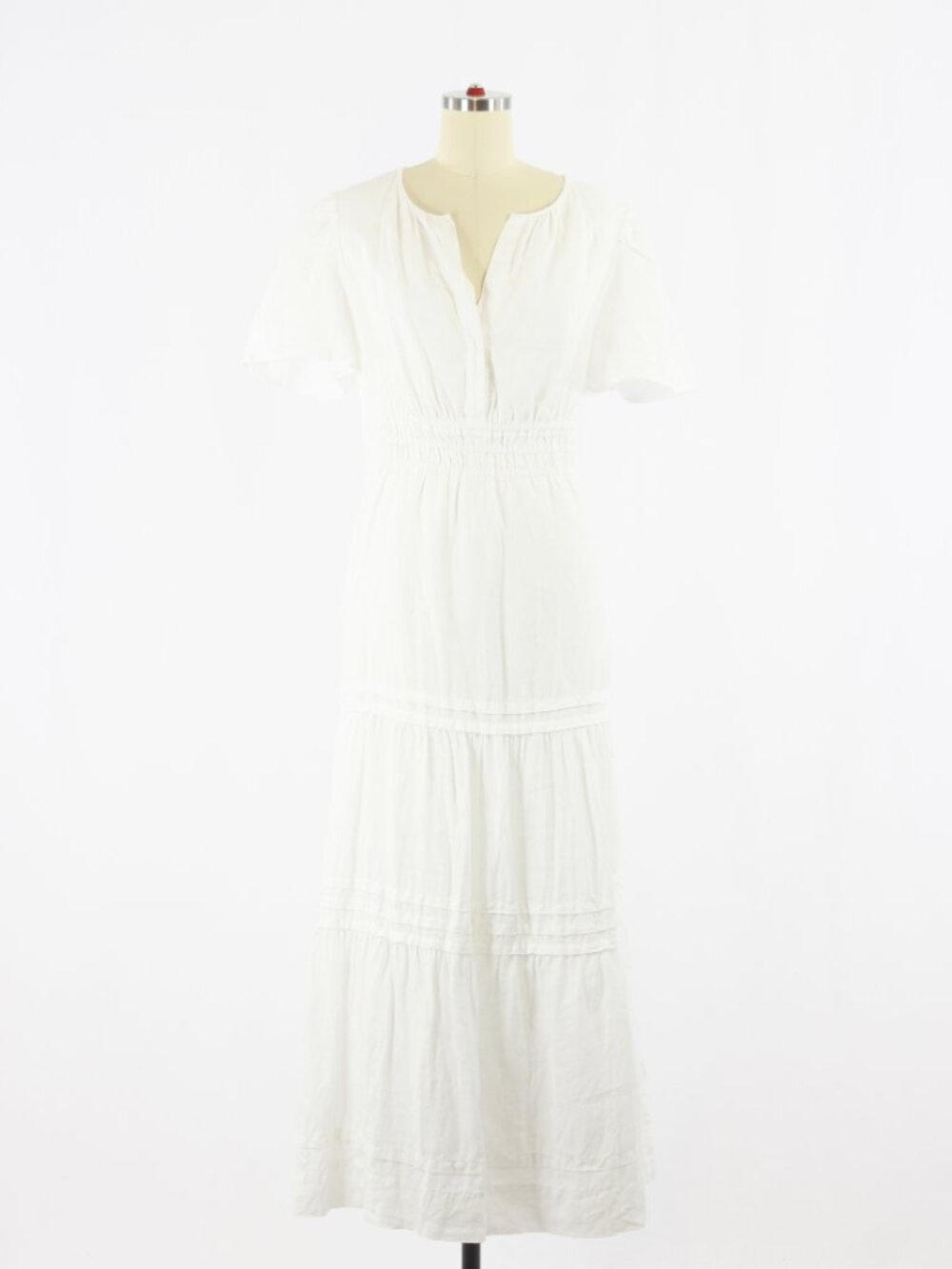 QUINCE White 100% European Linen Tiered A-Line Maxi Dress, Size L - Picture 5 of 14